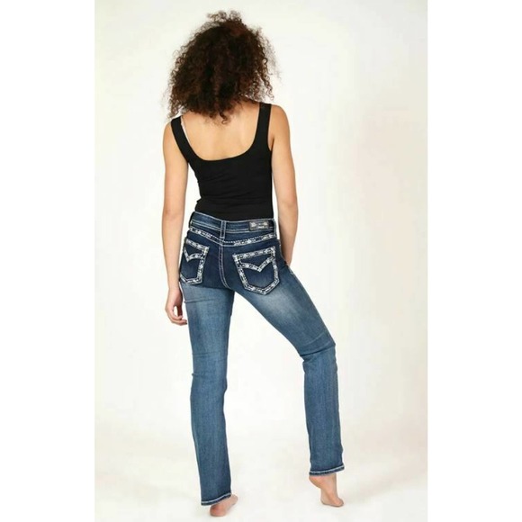 Grace in LA Women's Stitch Border Embroidered Flap Pocket Bootcut Stretch Jeans - Picture 7 of 8